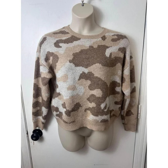 Lucky Brand womens Sweater tan camo crew neck soft oull over size large #1031 - Picture 3 of 5